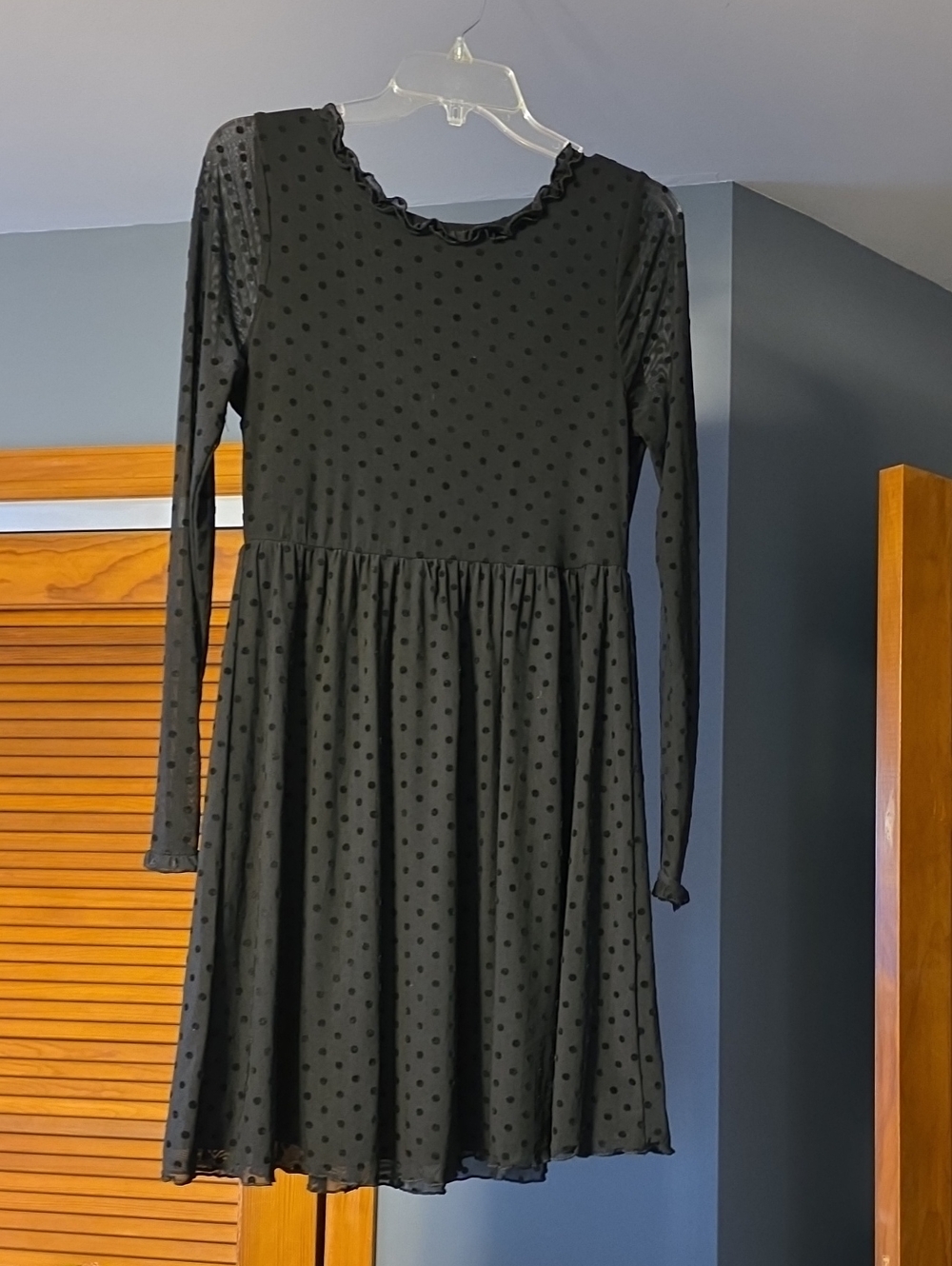 Black Polka Dot Long-Sleeve Skater Dress
